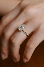 Solid Gold Pear Cut Moissanite Engagement Ring, Promise Ring