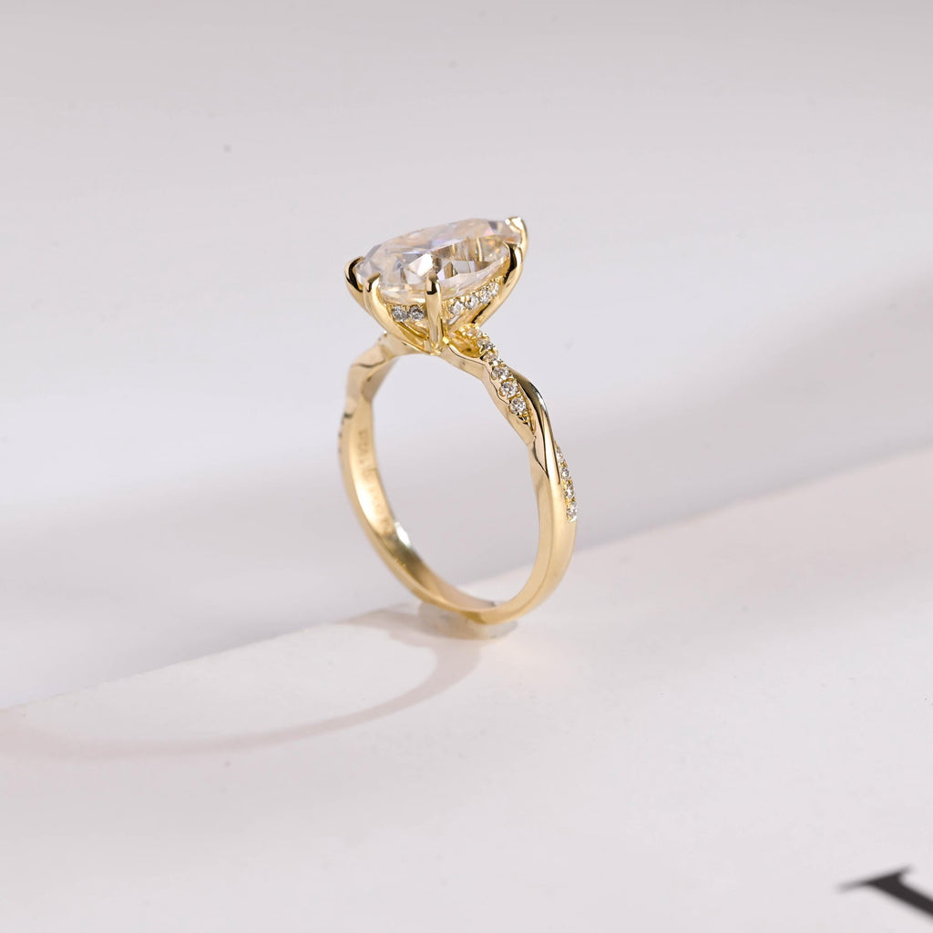 Solid Gold Pear Cut Moissanite Engagement Ring, Promise Ring