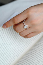 Solid Gold Marquise Cut Moissanite Engagement Ring, Halo & Half Pave Ring