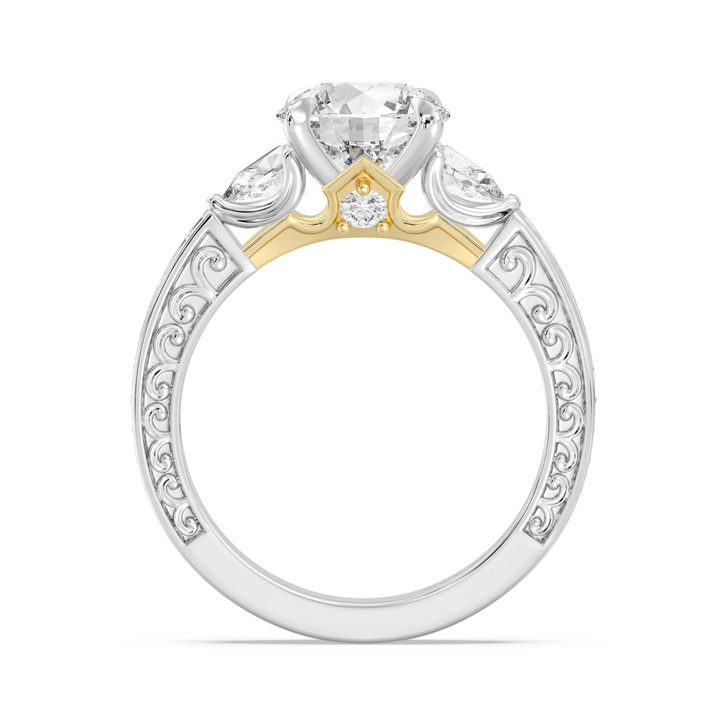 Enchanted Star Diamond And Gold Disney Princess Aurora Vintage Filigree Three Stone Engagement Ring
