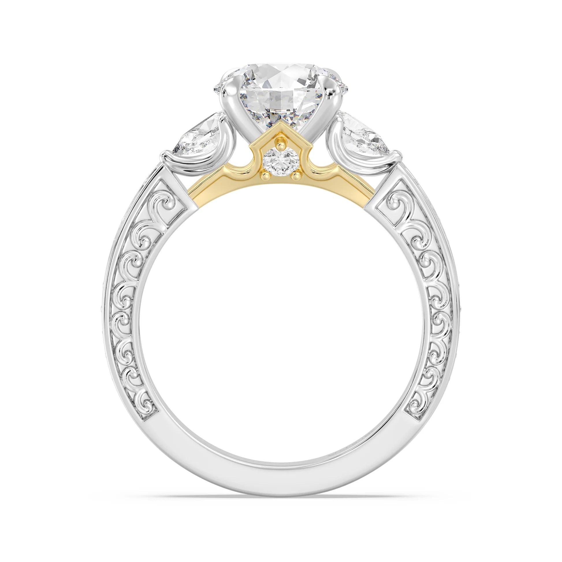 Enchanted Star Diamond And Gold Disney Princess Aurora Vintage Filigree Three Stone Engagement Ring