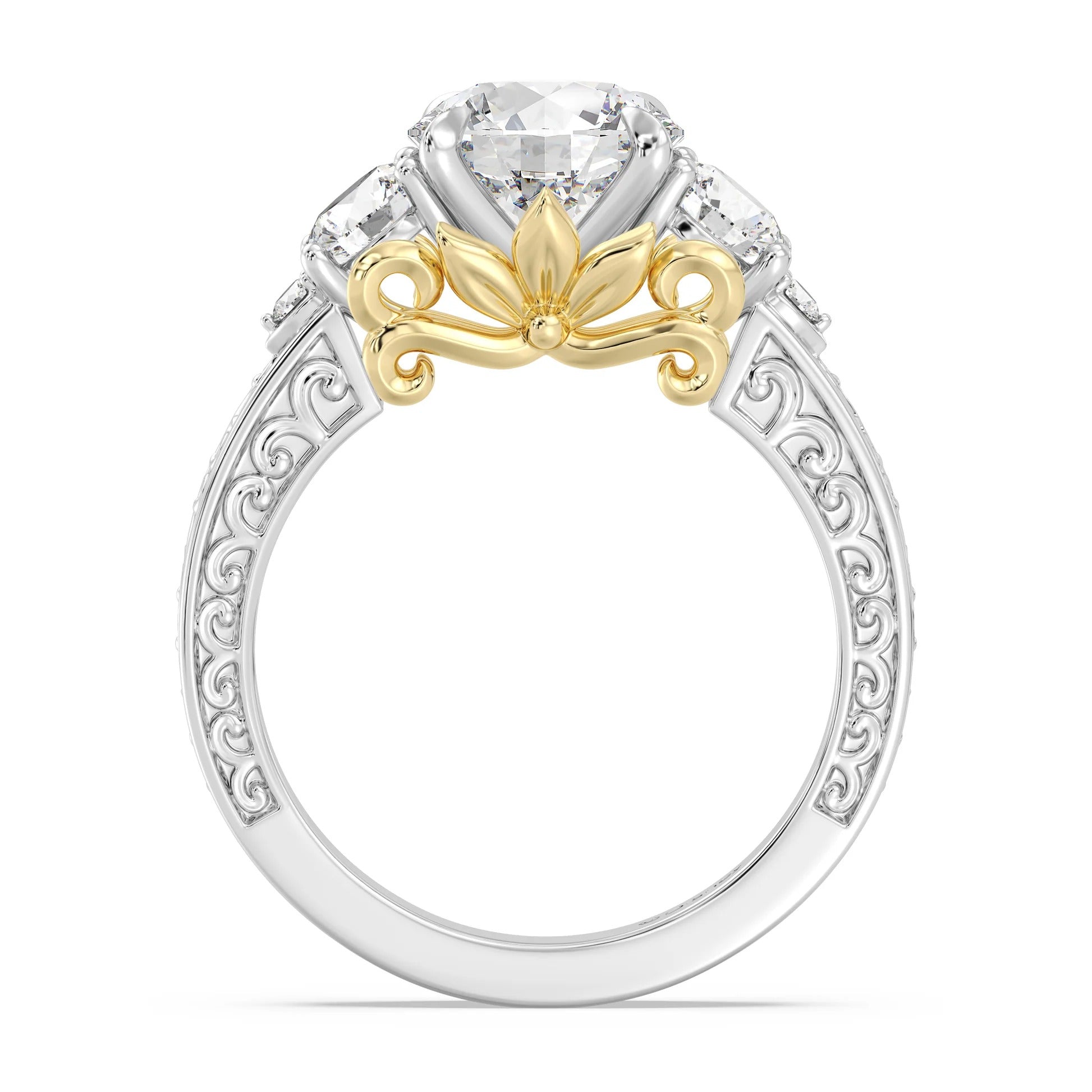 Enchanted Star Diamond And Gold Disney Princess Rapunzel Vintage Round Three Stone Engagement Ring