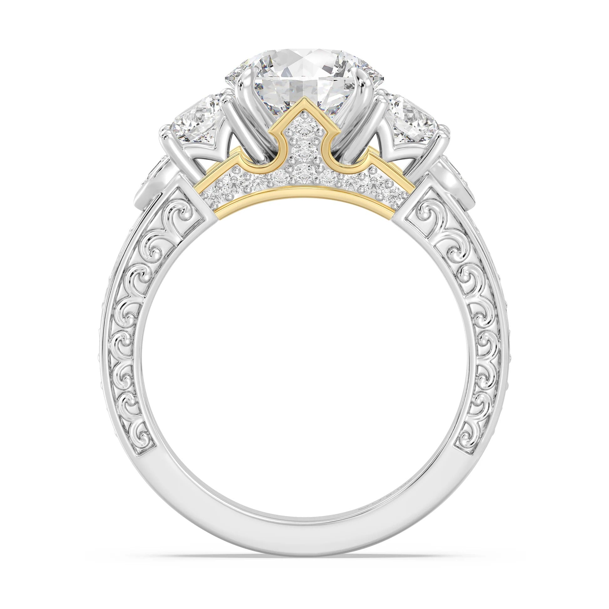 Enchanted Star Diamond And Disney Princess Aurora Vintage Round Three Stone Engagement Ring