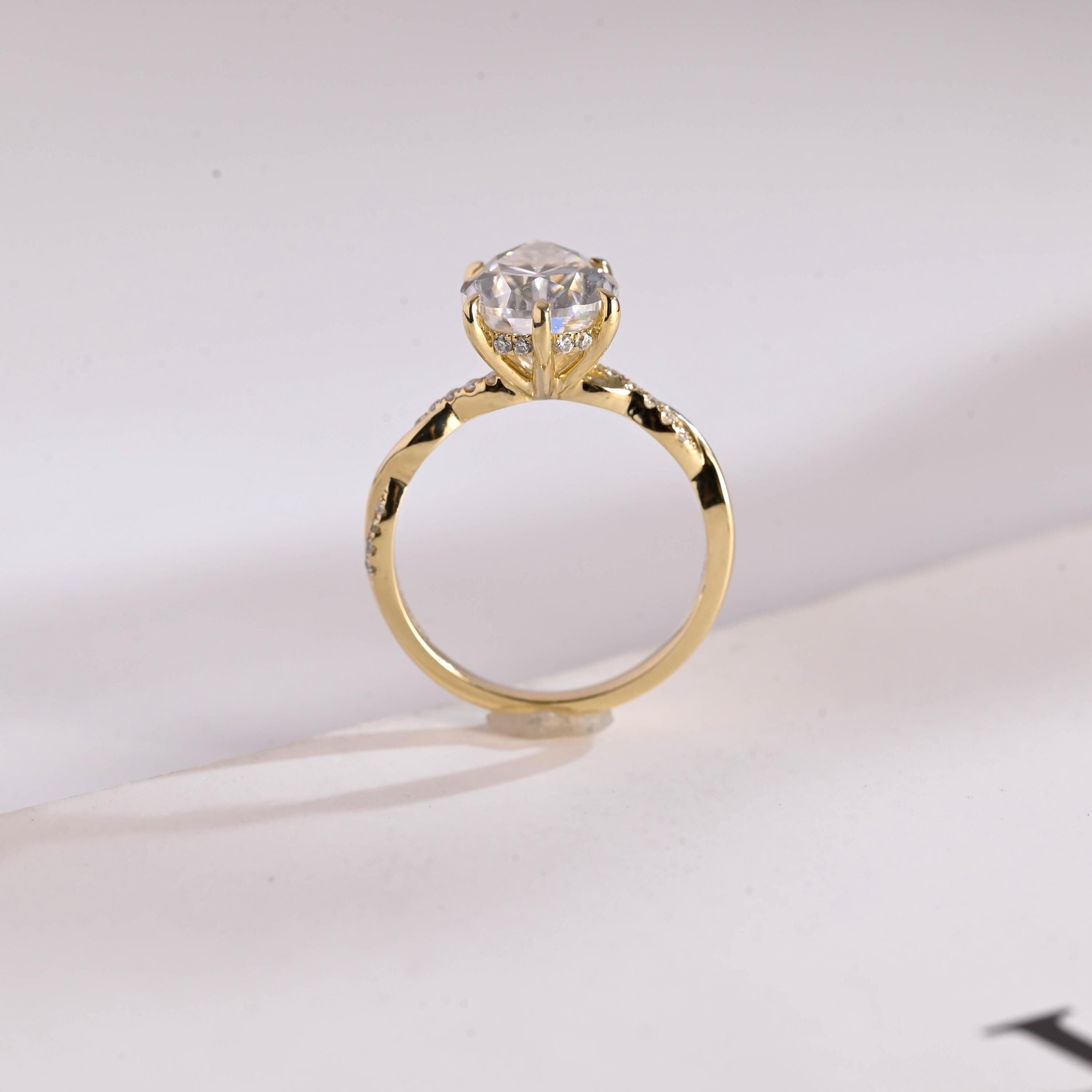 Solid Gold Pear Cut Moissanite Engagement Ring, Promise Ring