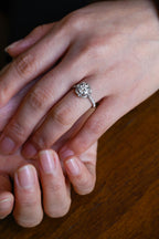 Solid Gold Round Moissanite Engagement Ring, Floral Halo Ring