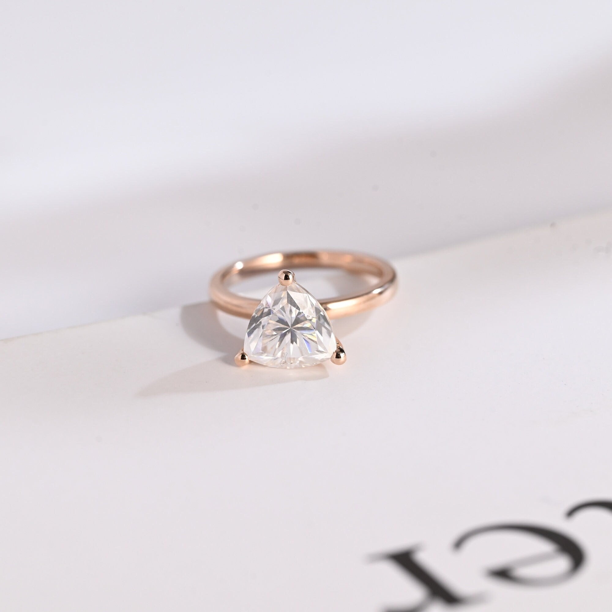 Solid Gold Minimalist Trillion Cut Moissanite Engagement Ring, Proposal Ring Main image
