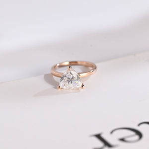 Solid Gold Minimalist Trillion Cut Moissanite Engagement Ring, Proposal Ring