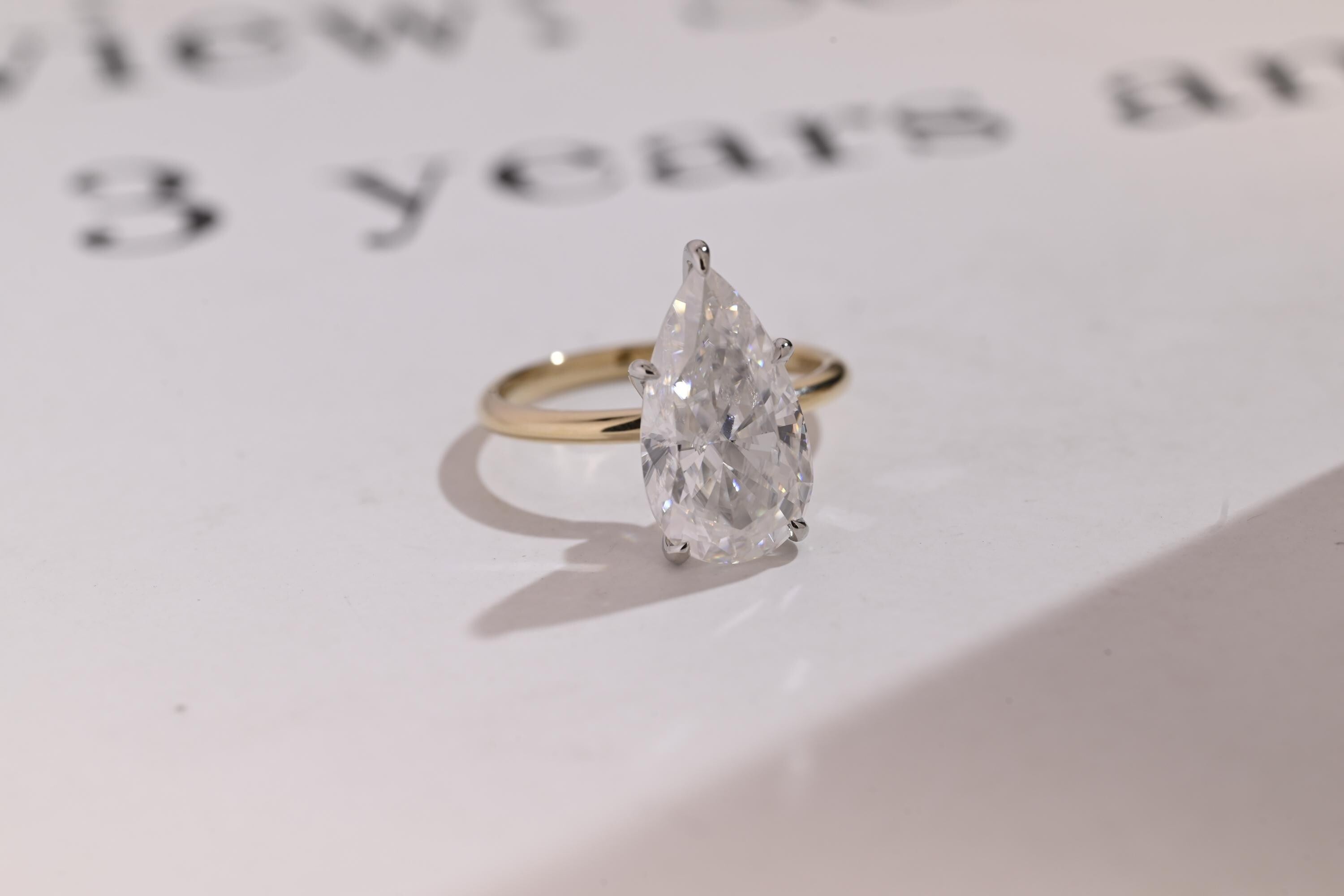 Solid Gold Two Tone Pear Moissanite Engagement Ring, Hidden Halo Promise Ring Main image