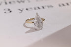 Solid Gold Two Tone Pear Moissanite Engagement Ring, Hidden Halo Promise Ring