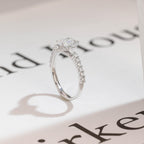 Solid Gold Marquise Cut Moissanite Engagement Ring, Halo & Half Pave Ring