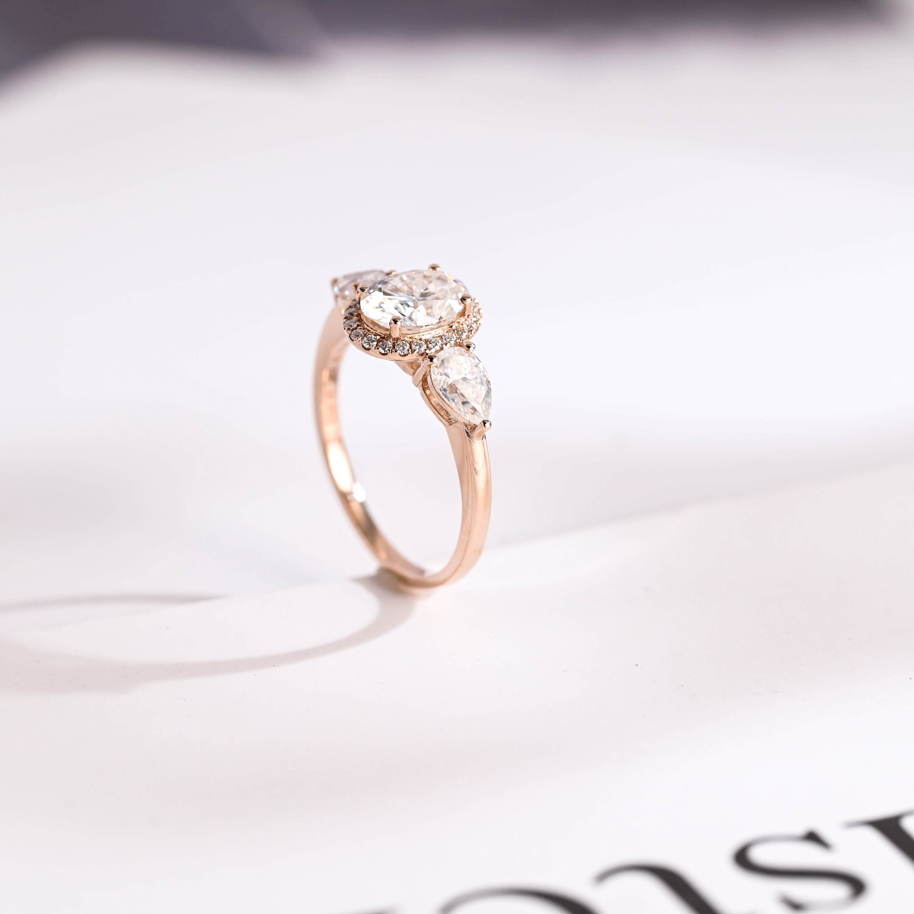 Solid Gold Three Stone Oval Cut Moissanite Engagement Ring Secondary image