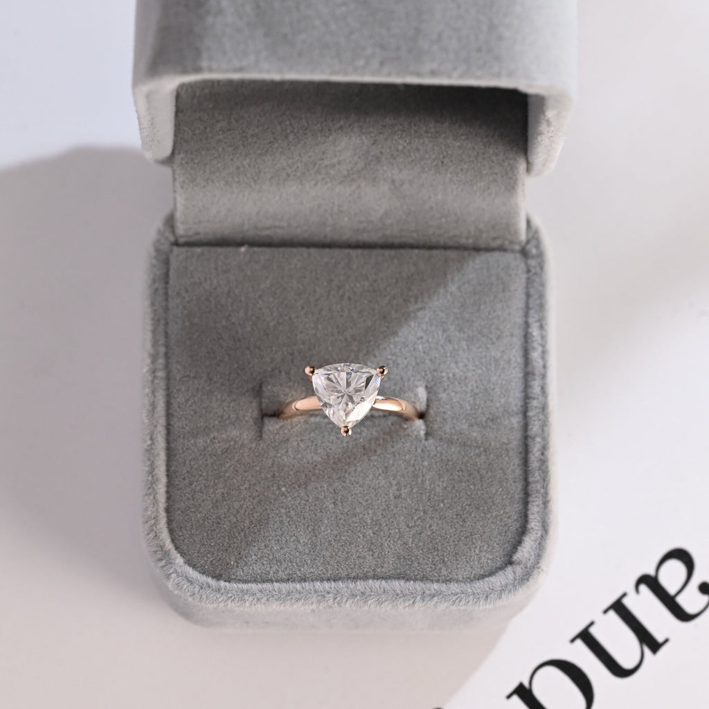 Solid Gold Minimalist Trillion Cut Moissanite Engagement Ring, Proposal Ring