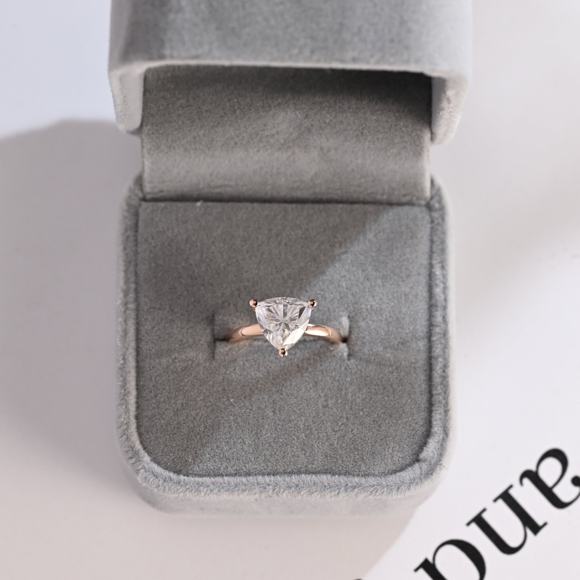 Solid Gold Minimalist Trillion Cut Moissanite Engagement Ring, Proposal Ring