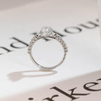 Solid Gold Marquise Cut Moissanite Engagement Ring, Halo & Half Pave Ring