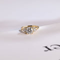 Solid Gold Three Stone Ring, Round Cut Moissanite Engagement Ring