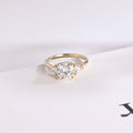 Solid Gold Three Stone Round Cut Moissanite Engagement Ring with Trillion Accent