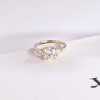 Solid Gold Three Stone Round Cut Moissanite Engagement Ring with Trillion Accent