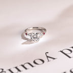 Solid Gold Round Moissanite Engagement Ring, Aquamarine & Ruby Side Stone Ring