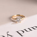 Solid Gold Round Cut Moissanite Engagement Ring, Hammered Ring