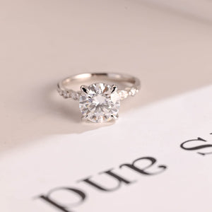 Solid Gold Round Moissanite Engagement Ring, Promise Ring for Her