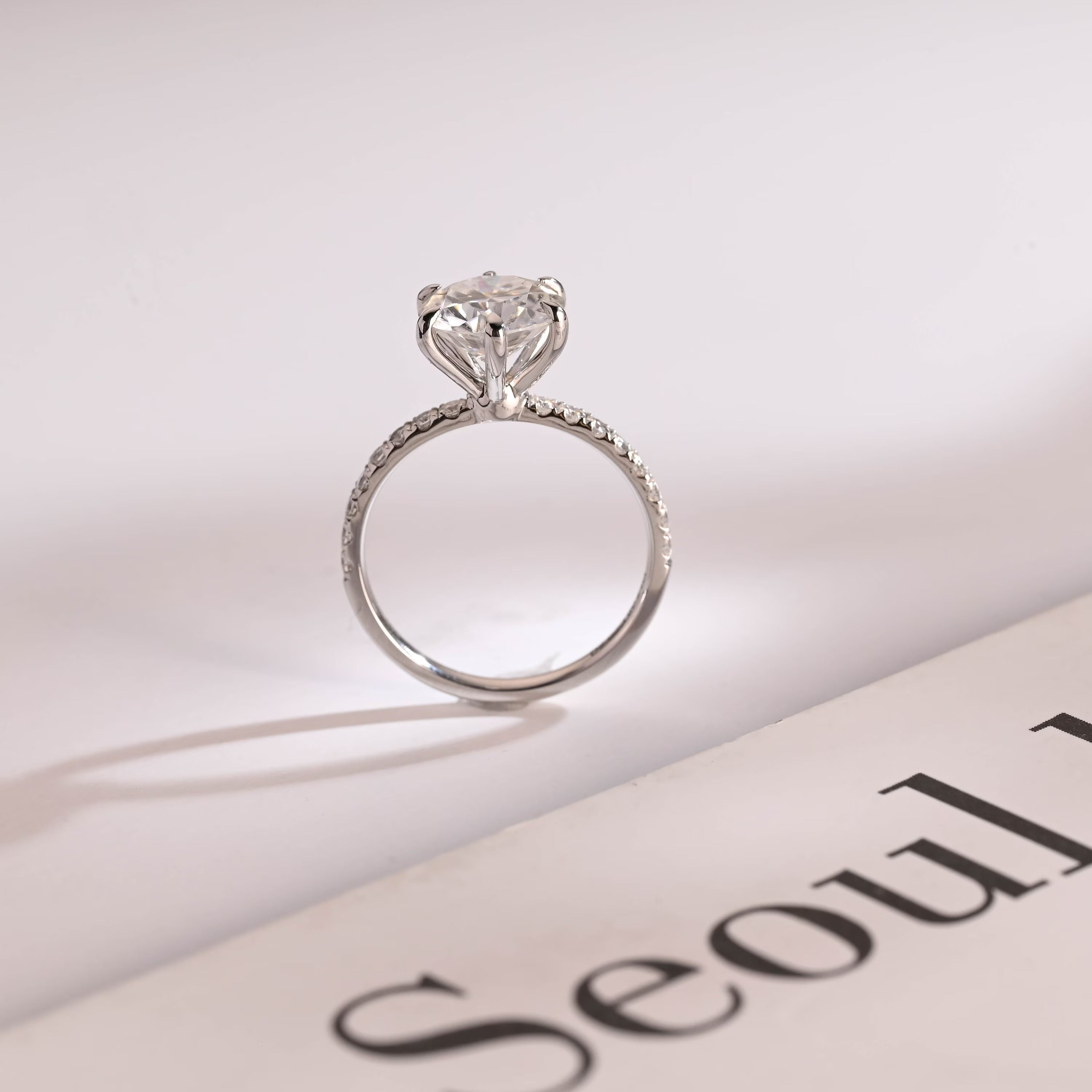 Solid Gold Half Eternity Round Moissanite Engagement Ring, Anniversary Gift for Wife Secondary image