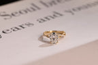 Solid Gold Oval Moissanite Engagement Ring, Twisted Band Half Eternity Bridal Ring