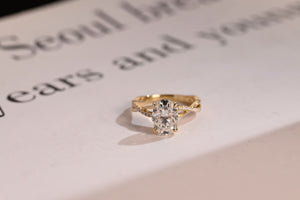 Solid Gold Oval Moissanite Engagement Ring, Twisted Band Half Eternity Bridal Ring