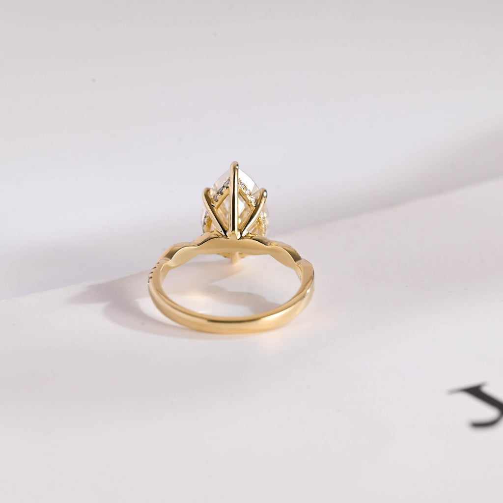 Solid Gold Pear Cut Moissanite Engagement Ring, Promise Ring