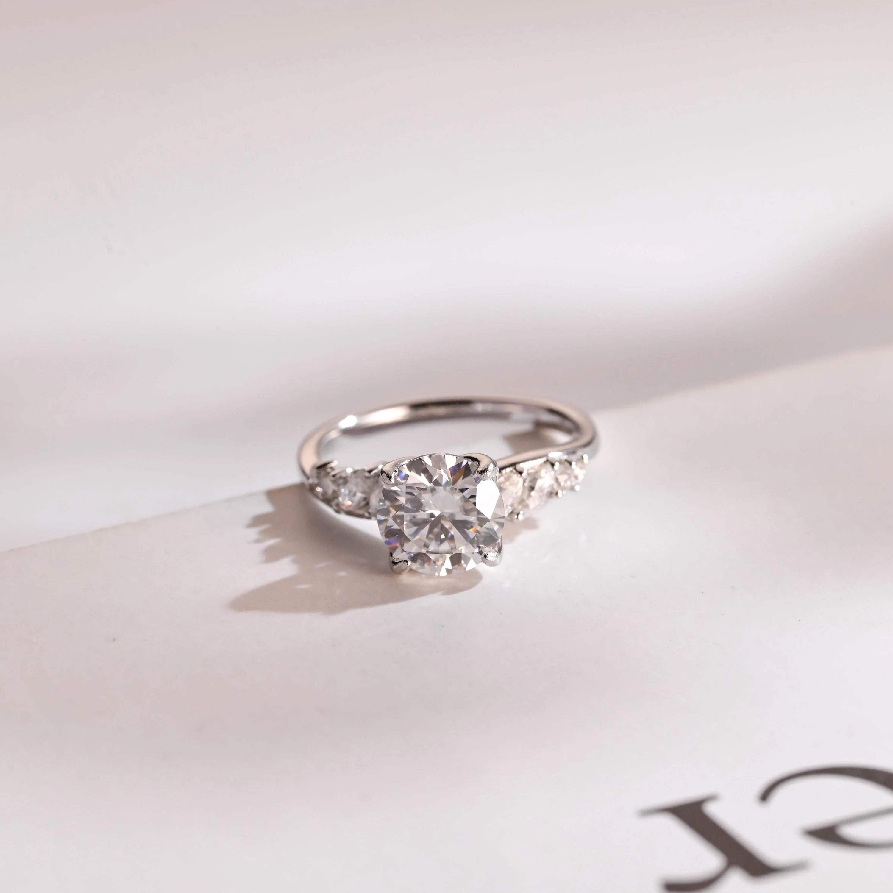 Solid Gold Round Cut Moissanite Engagement Ring, Anniversary for Her Main image