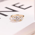 Solid Gold Three Stone Round Cut Moissanite Engagement Ring
