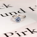 Solid Gold Round Cut Blue Moissanite Engagement Ring, Tulip Floral Bridal Ring
