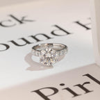 Solid Gold Round Moissanite Engagement Ring, 3.5mm Wide Band Ring