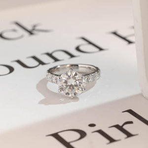 Solid Gold Round Moissanite Engagement Ring, 3.5mm Wide Band Ring