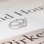 Solid Gold Marquise Cut Moissanite Engagement Ring, Halo & Half Pave Ring