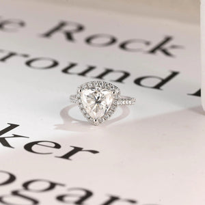Solid Gold Trillion Cut Moissanite Engagement Ring, Halo Triangle Wedding Ring