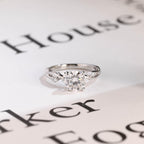 Solid Gold Round Cut Moissanite Engagement Ring, Twisted Band Ring