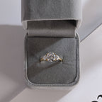 Solid Gold Three Stone Round Cut Moissanite Engagement Ring with Trillion Accent