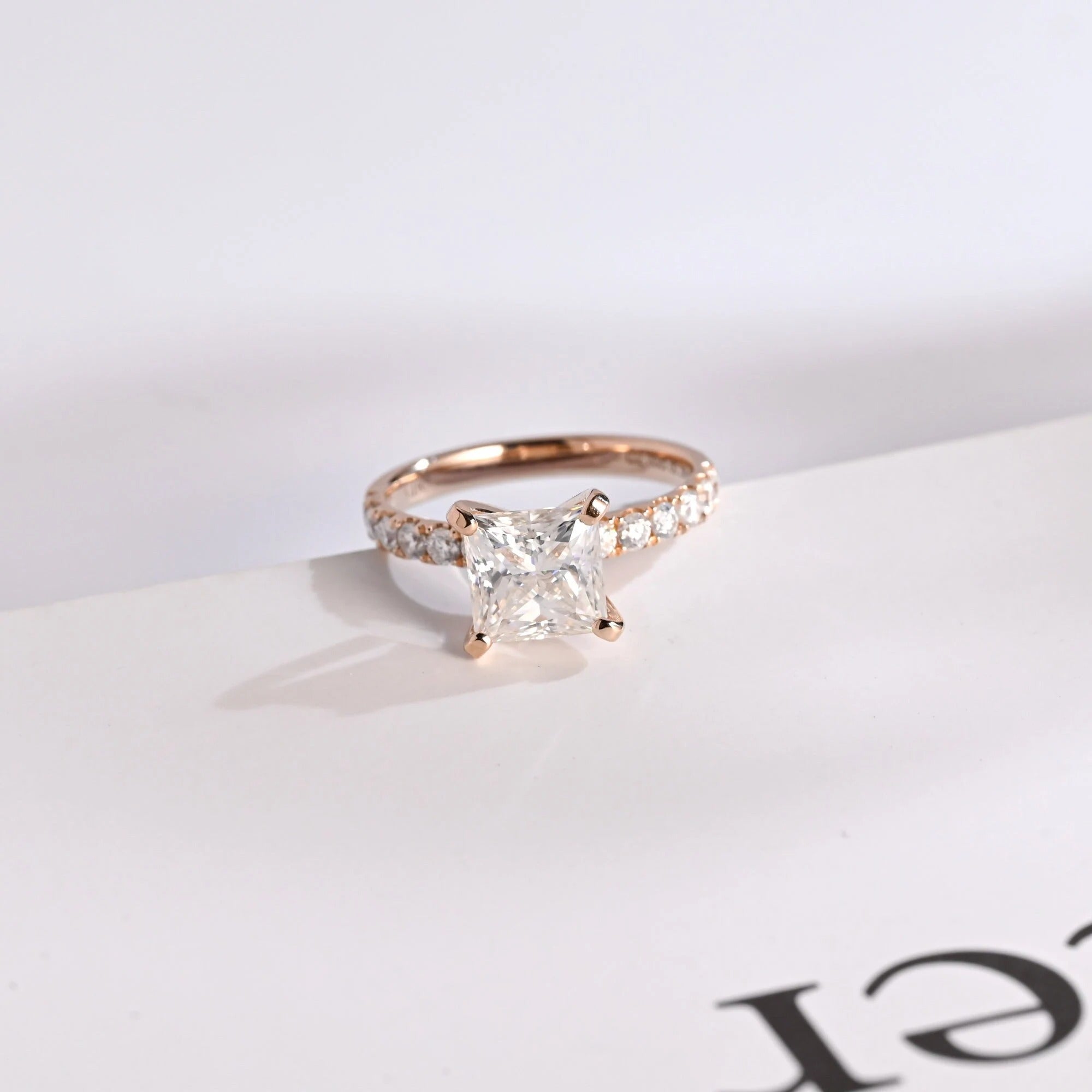 Solid Gold Princess Cut Moissanite Engagement Ring, Anniversary Gift for Her Main image