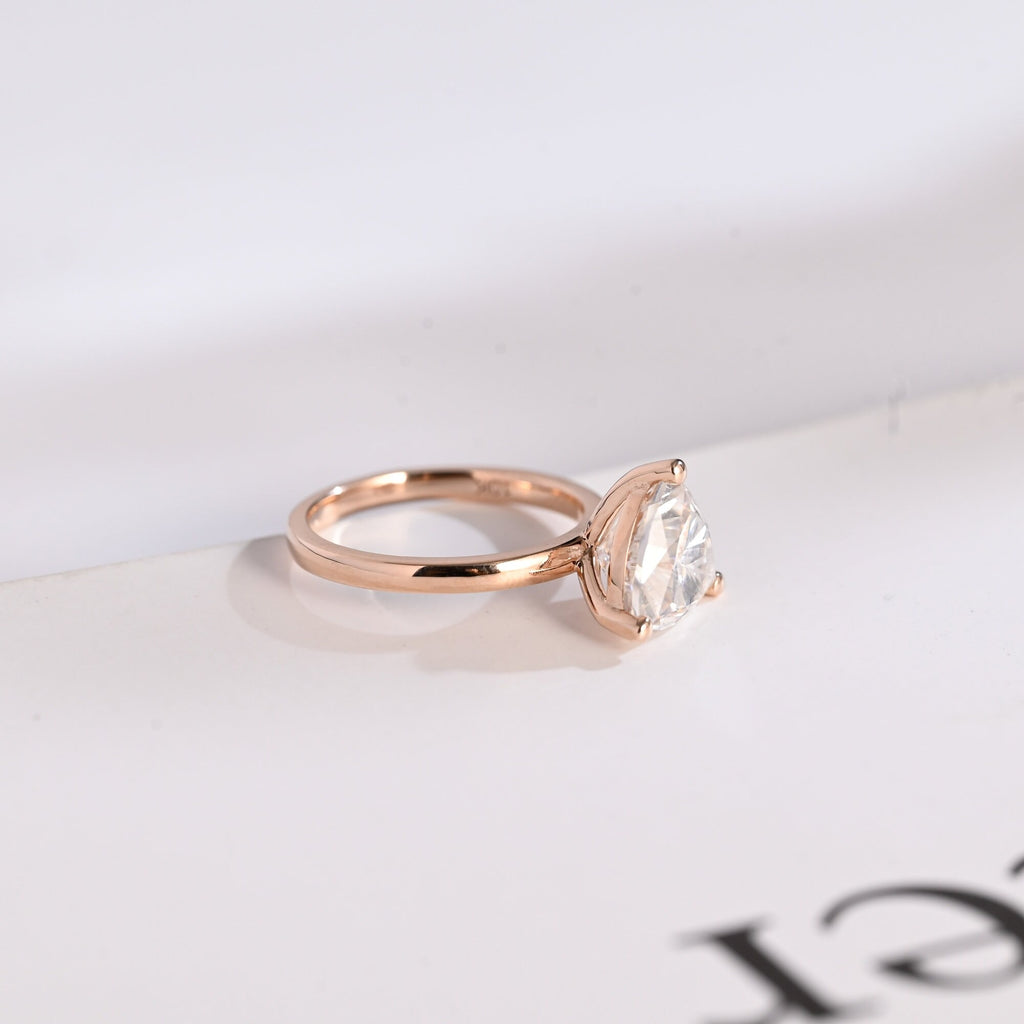 Solid Gold Minimalist Trillion Cut Moissanite Engagement Ring, Proposal Ring