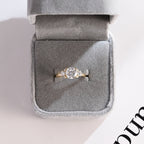 Solid Gold Three Stone Ring, Round Cut Moissanite Engagement Ring