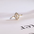 Solid Gold Marquise Cut Halo Moissanite Engagement Ring, Bridal Ring for Women