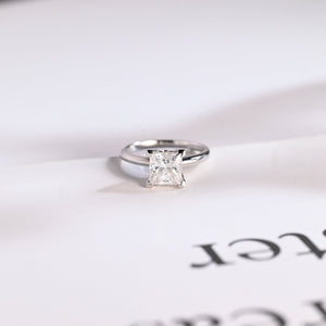 Solid Gold Princess Cut Moissanite Engagement Ring, Art Deco Ring