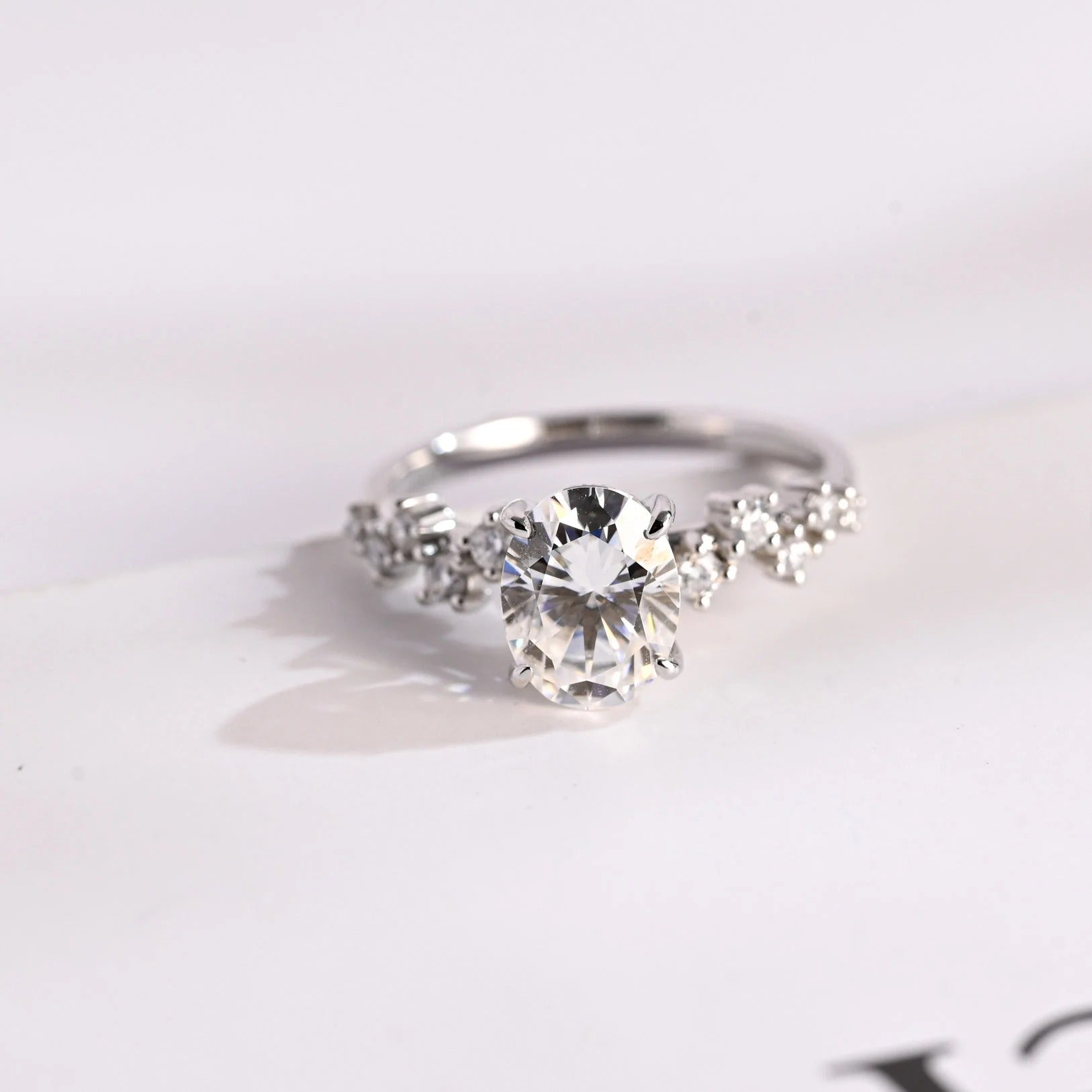 Solid Gold Oval Cut Moissanite Engagement Ring with Hidden Halo Main image