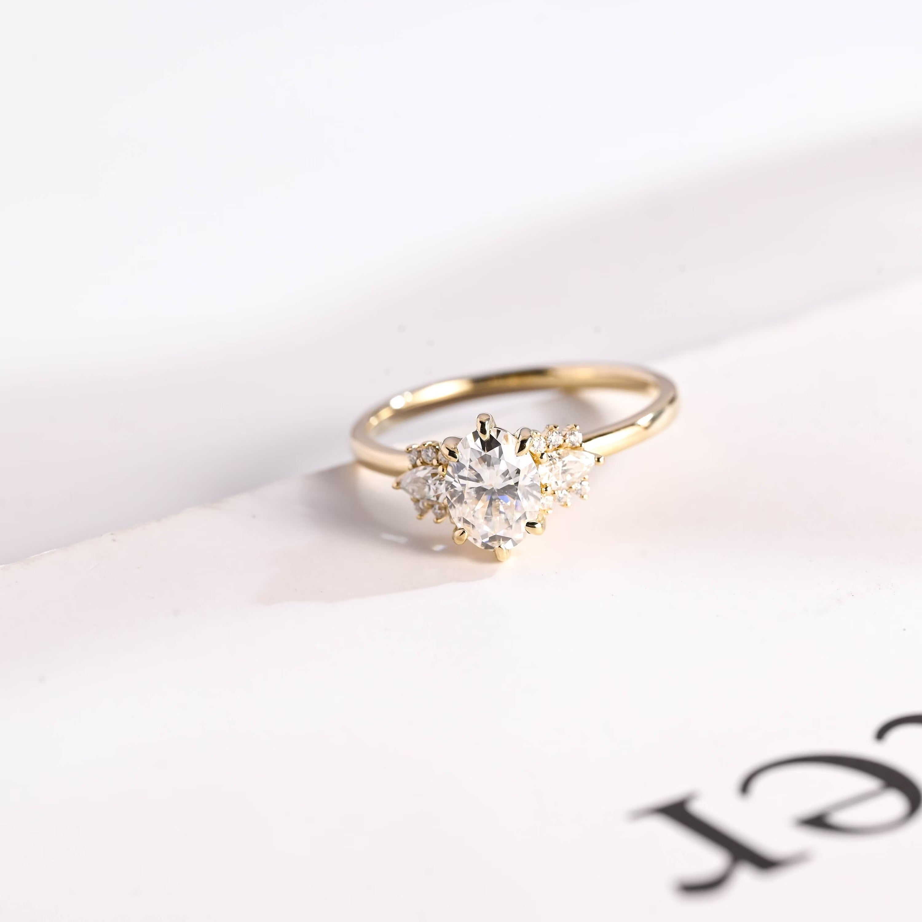 Solid Gold Oval Cut Moissanite Engagement Ring, Vintage Promise Ring Main image