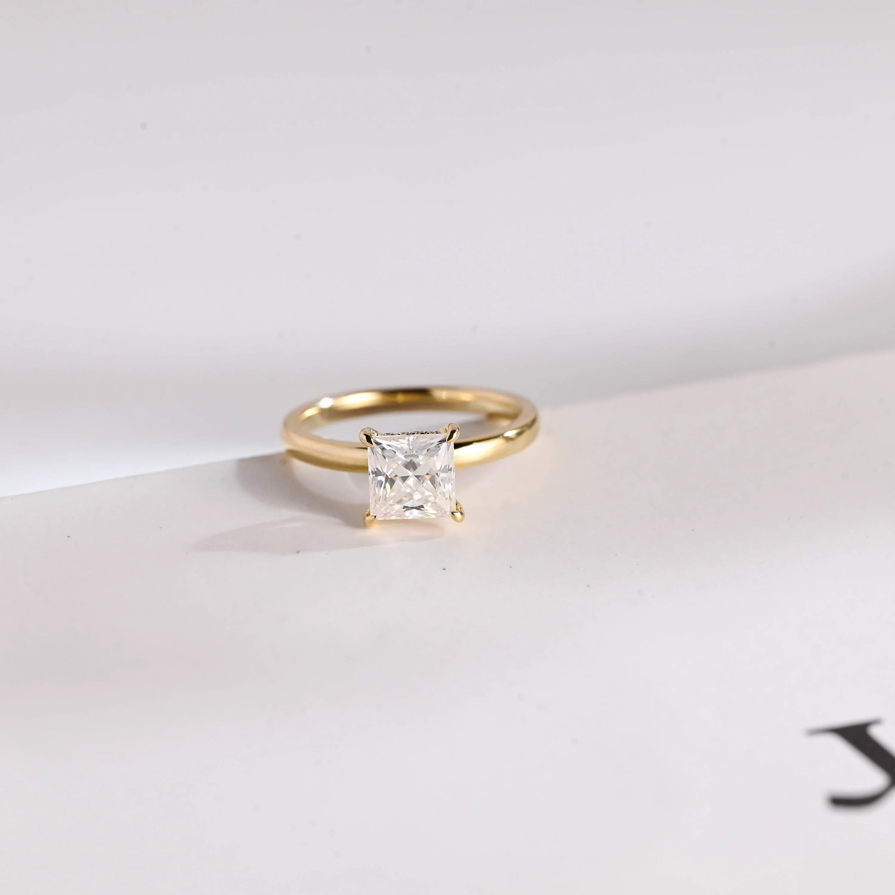 Solid Gold Princess Cut Moissanite Engagement Ring, Promise Ring Main image