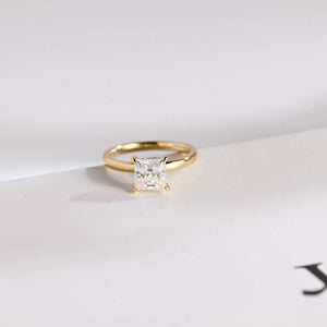 Solid Gold Princess Cut Moissanite Engagement Ring, Promise Ring