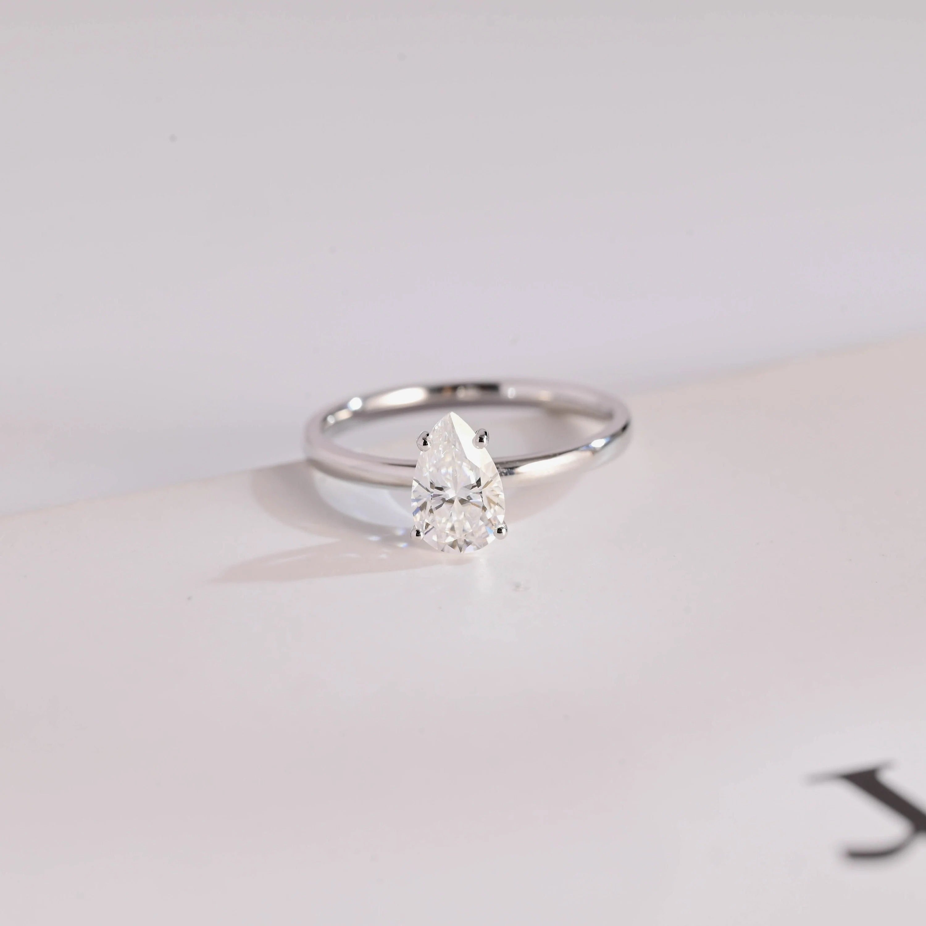 Solid Gold Pear Cut Moissanite Engagement Ring, Main image