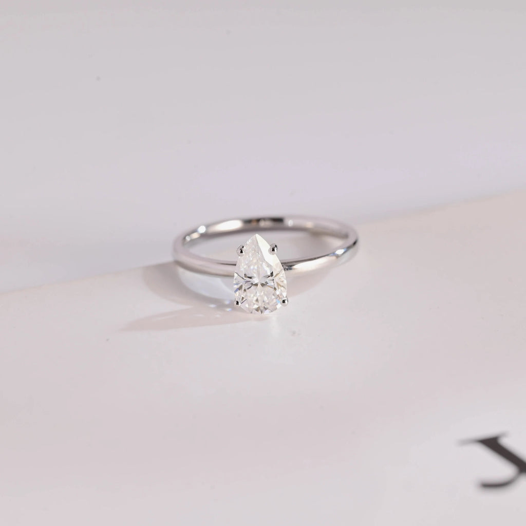Solid Gold Pear Cut Moissanite Engagement Ring,
