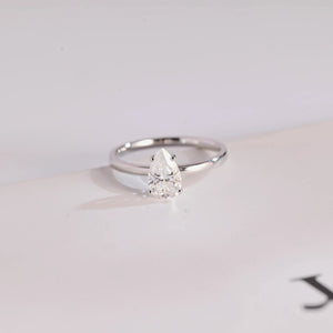 Solid Gold Pear Cut Moissanite Engagement Ring,