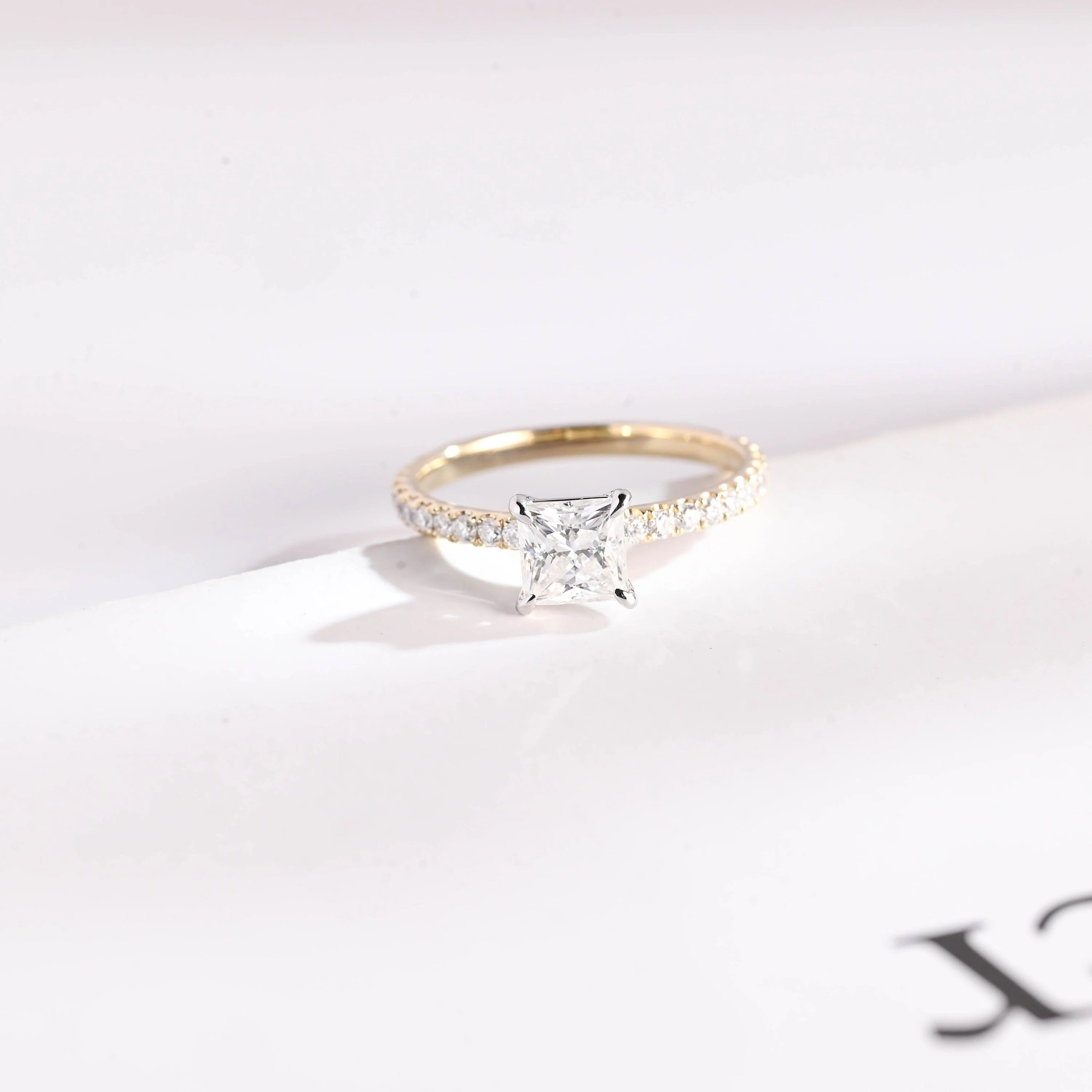 Solid Gold Two Tone Princess Cut Moissanite Engagement Ring, Anniversary Gift for Her Main image